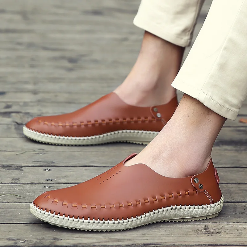 shoes New 2018 Mens Casual Shoes Leather Summer Breathable Holes Luxury Brand Flat for Men Drop Shipping | Обувь