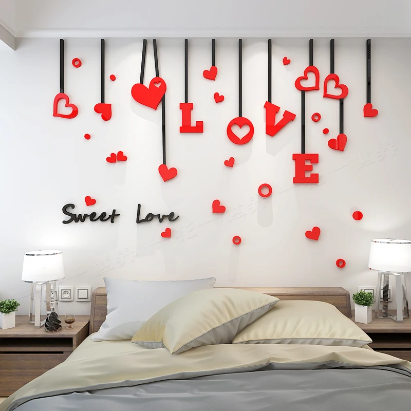 

Romantic LOVE acrylic photo wall sticker creative personality 3D stickers bedroom bedside background wall surface decoration