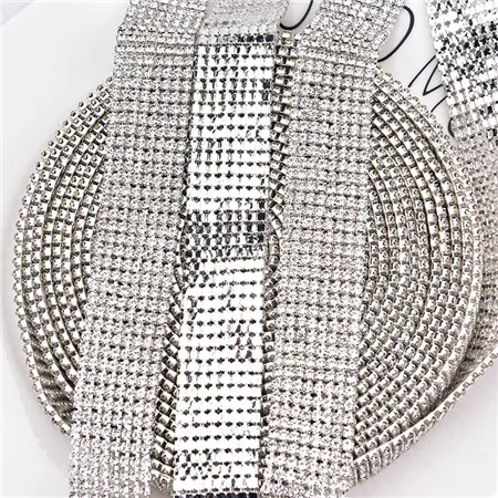 3mm 8rows silver 1 ярд/лот стеклянные кристаллы, стразы для отделки 2-6 строк, очень близкие Стразы, стразы для торта, окантовка, аппликация из серебристого золота SS12/SS16 - Цвет: 3mm 8rows silver
