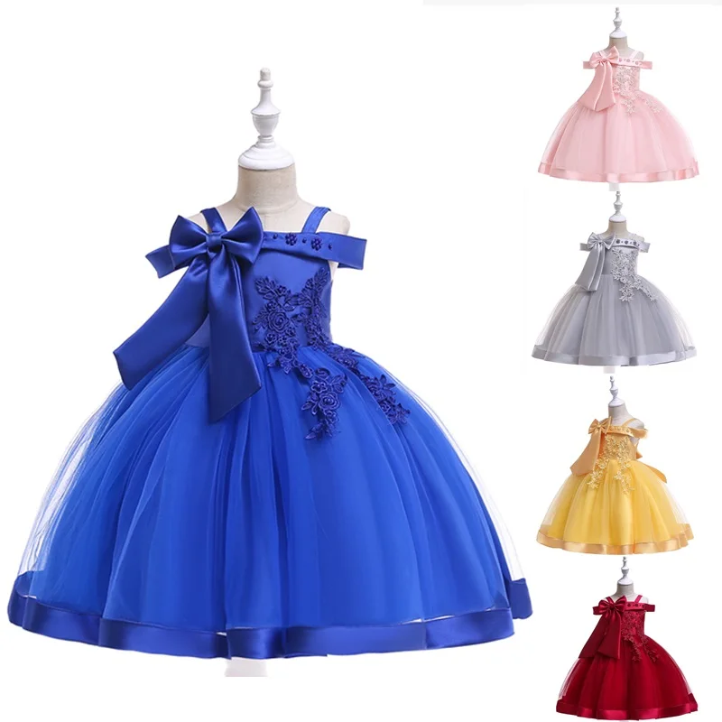 Шелковое платье принцессы с объемной цветочной вышивкой для маленьких девочек