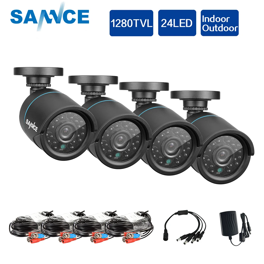 SANNCE AHD 720P 4 шт. 1200TVL Пуля CCTV камера набор 1.0MP Водонепроницаемая IR Cut ночного видения