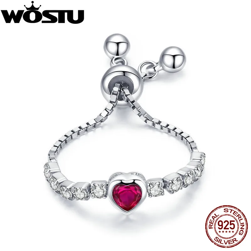 WOSTU, Новое поступление, 925 пробы, серебряное, только сердце, цепочка, кольца для женщин, подружка, кольцо, Anillos, ювелирное изделие, свадебный подарок, CQR438