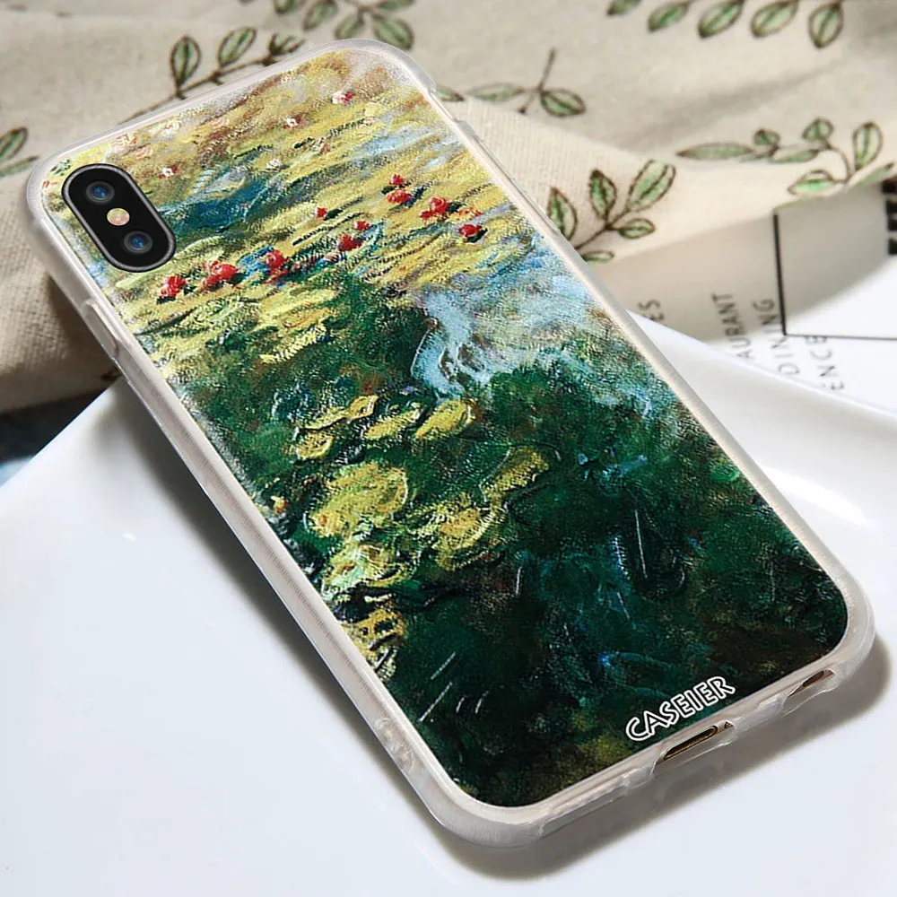 Caseier чехол для телефона iPhone 7 8 Plus мягкая TPU силиконовые Коке IPhone X 6 6s Моне живопись