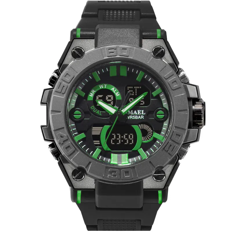 Black Green Новинка, наручные часы для мужчин, черные, водонепроницаемые, 50 м, шок, реситант, цифровые часы для мужчин, военные часы, 8003, мужские часы, Relogio Masculino - Цвет: Black Green