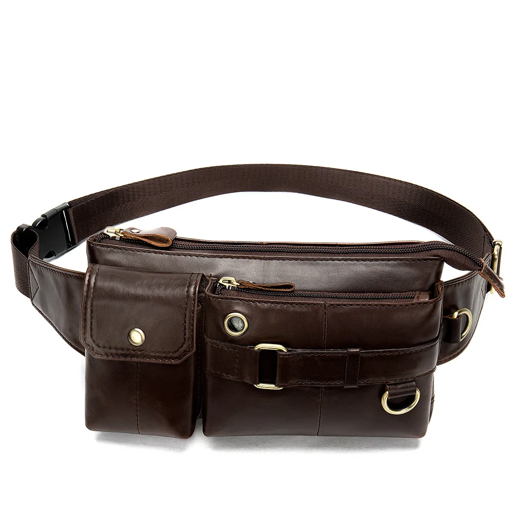 MVA Coffee Men`s Waist Pack Genuine Leather Men Crossbody Bag Casual Chest Cow Leater | Багаж и сумки