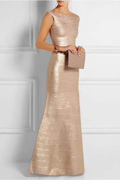 Женское длинное платье стрейч золотистое облегающее модель H0858|bandage dress|long dressdress