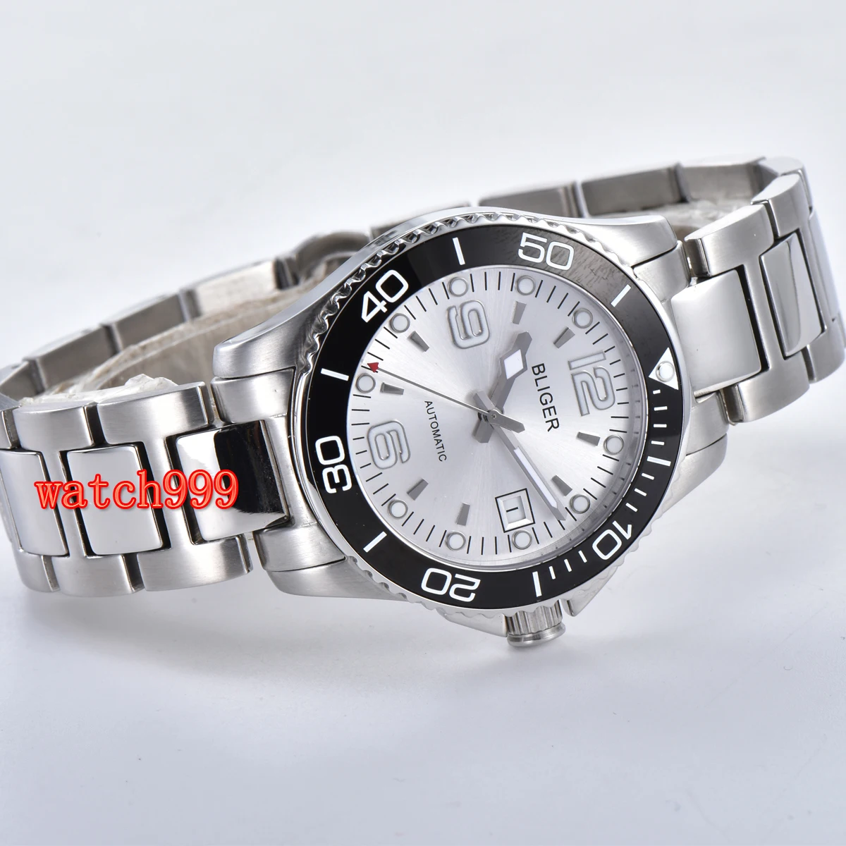 Bliger 40 мм серебристый белый циферблат керамический Безель водонепроницаемые