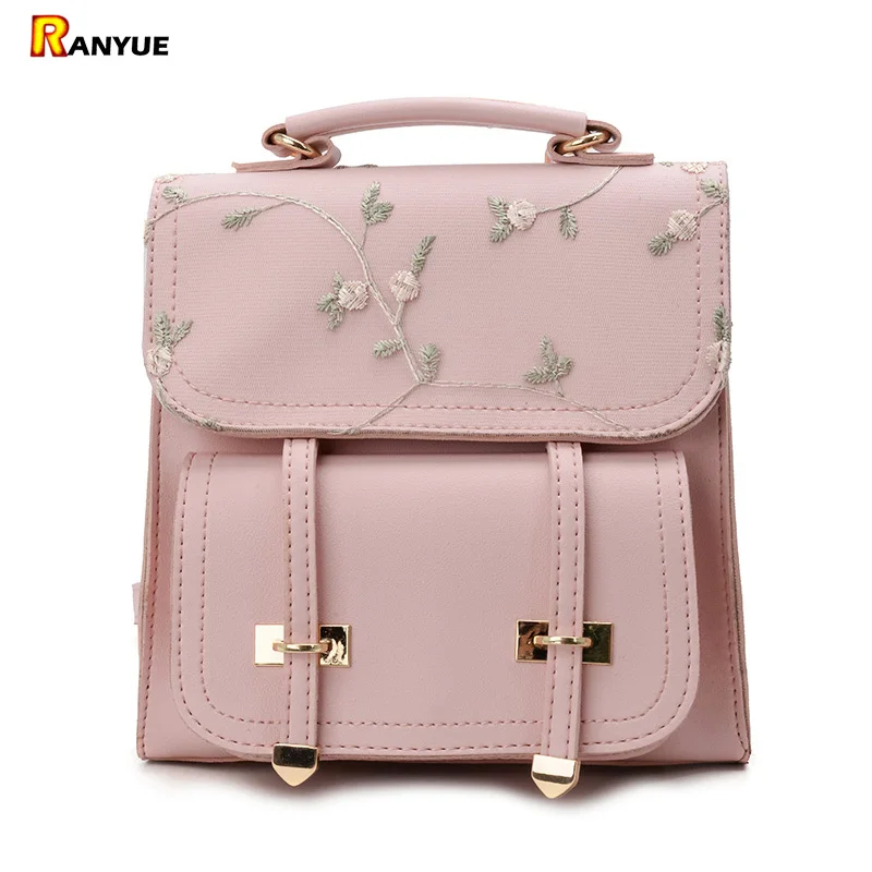 Модные женские кожаные рюкзаки с цветочной вышивкой школьные сумки на плечо для