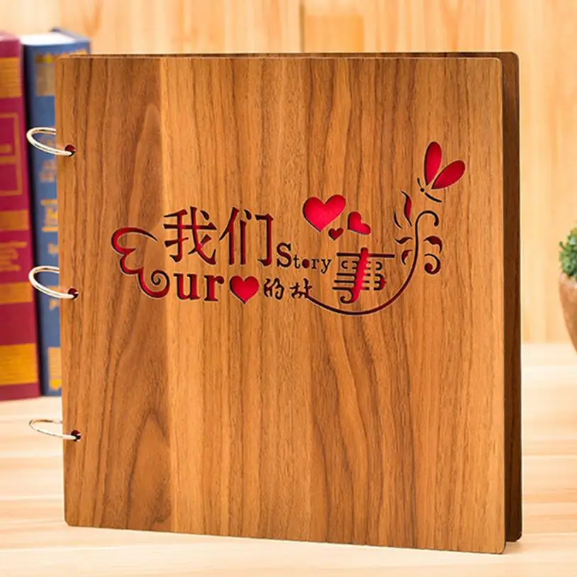 Альбом для фотосъемки с большим деревянным покрытием 29x29 см черный бумажный