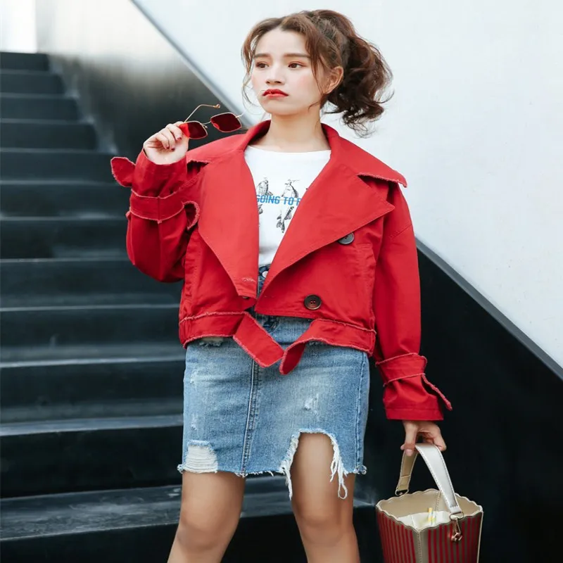 Женская джинсовая куртка Harajuku BF большого размера 3XL на весну и осень 2018 красная с
