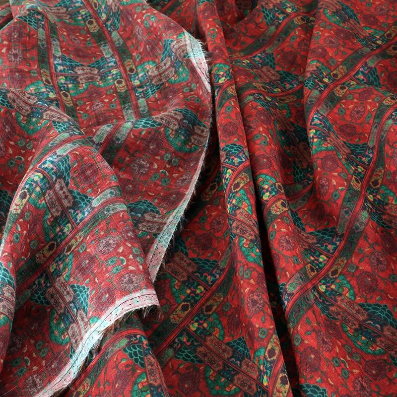 42D 100%organic Ramie Geometric Pattern Printed Fabric for Women Dress Robe Clothes Diy Sewing 135cm Wide Free Shipping Sale Hot | Дом и сад