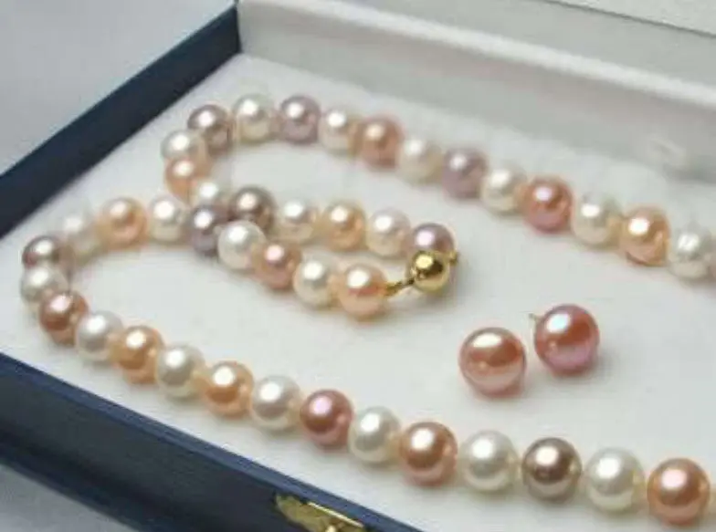 

7-8mm AAA White&Pink&Purple Pearl Necklace 18''