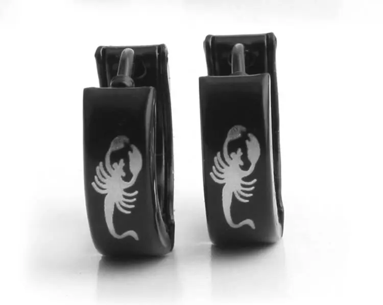 

316L Stainless Steel hip hop earrings fashion Punk black scorpion pattern jewelry wholesale