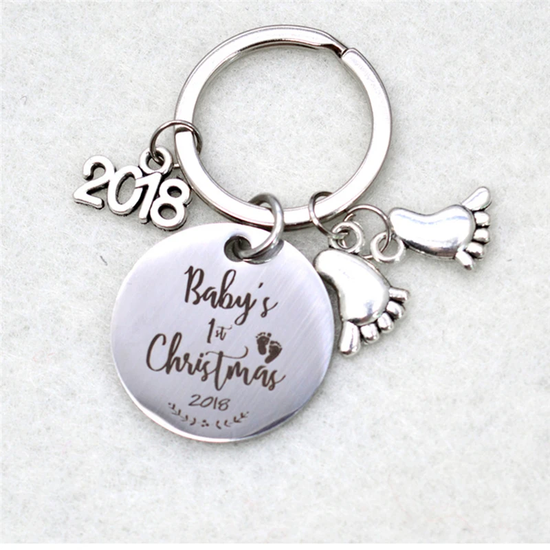 Новинка 2018 года брелок из нержавеющей стали с надписью baby's Frist Christmas