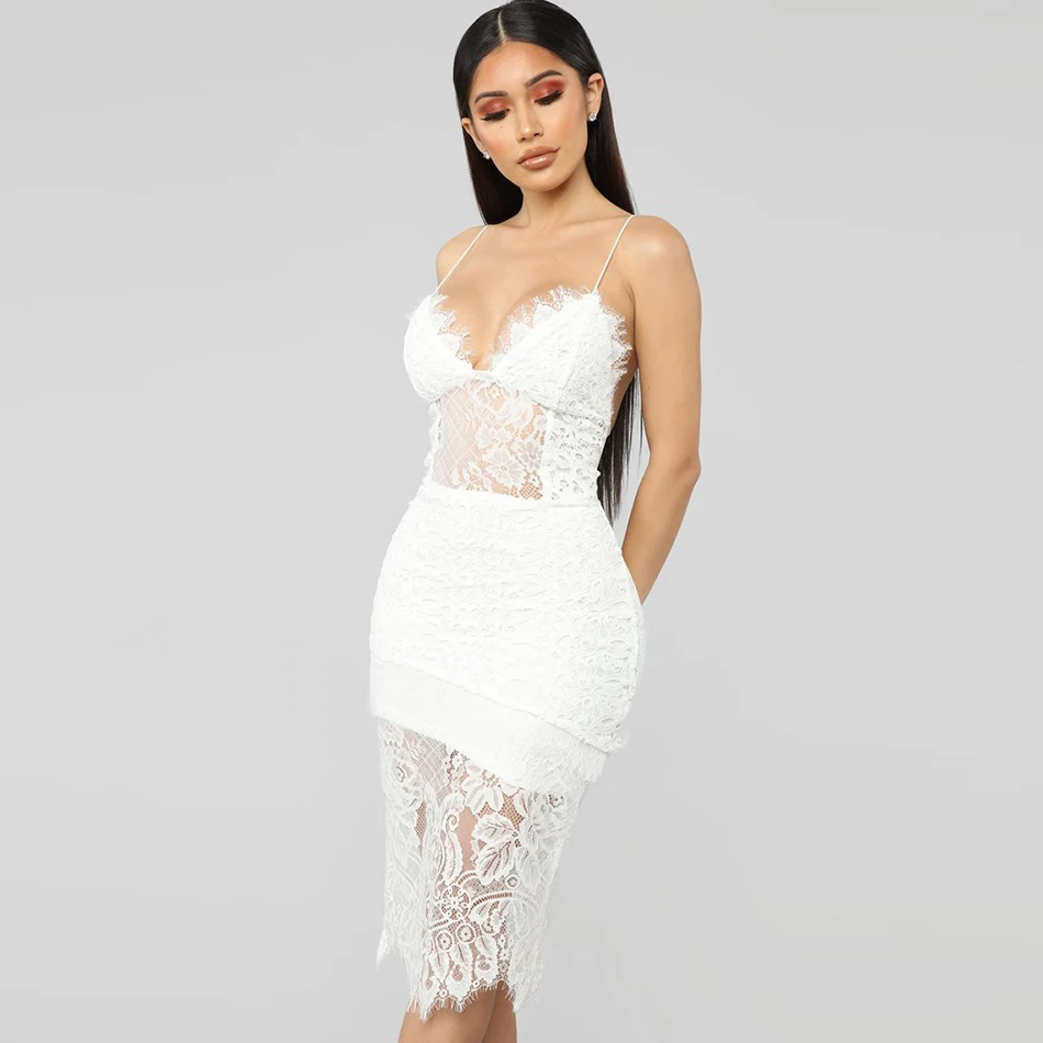 2019 летнее Новое Белое Кружевное женское платье средней длины сексуальное