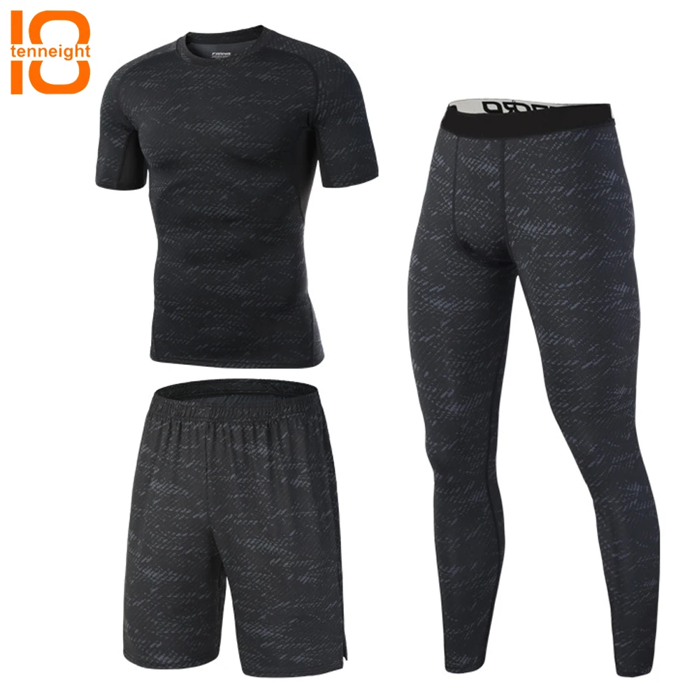 

TENNEIGHT 2018 New Men's Sport Running sets Fitness training Running Set basketball tight Compressed quick-dry Sport suits