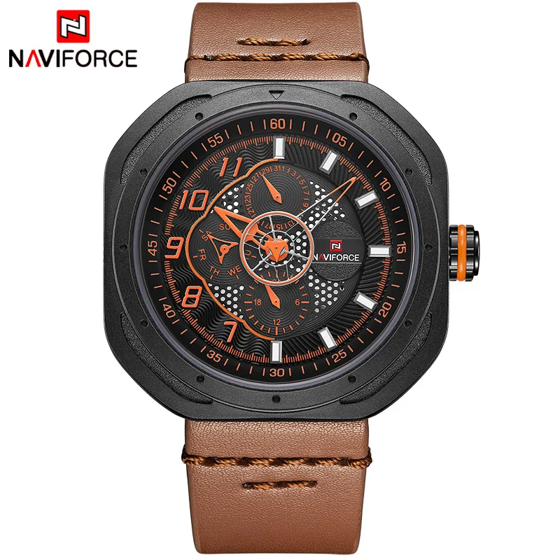 Часы NAVIFORCE мужские спортивные кварцевые водонепроницаемые с кожаным