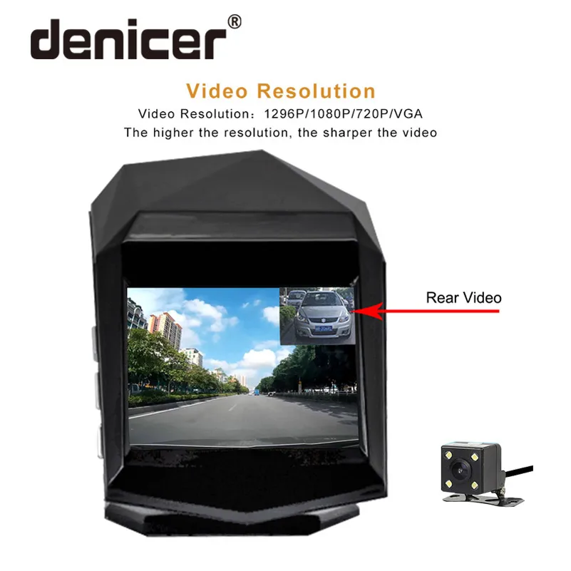 Denicer 2.0 дюймовый экран Автомобильный видеорегистратор Камера заднего вида Full HD