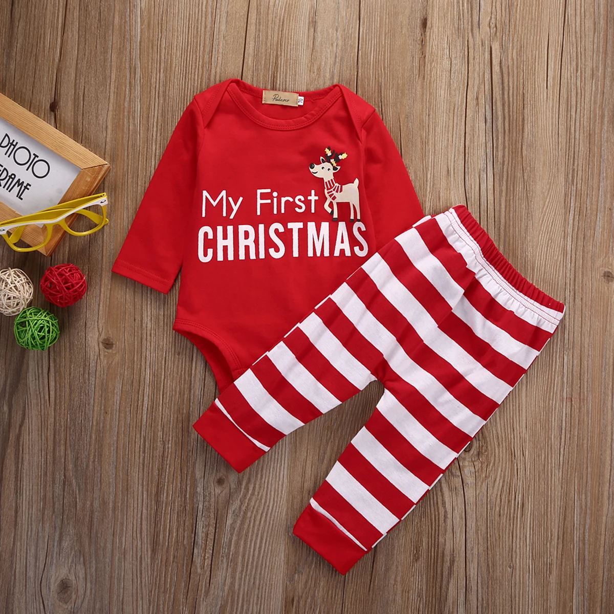 Xmas Baby Pjs Set Newborn Boys Girls Christmas Rompers Jumpsuit Striped Long Pants Clothes Outfits Cotton Autumn Winter | Детская одежда
