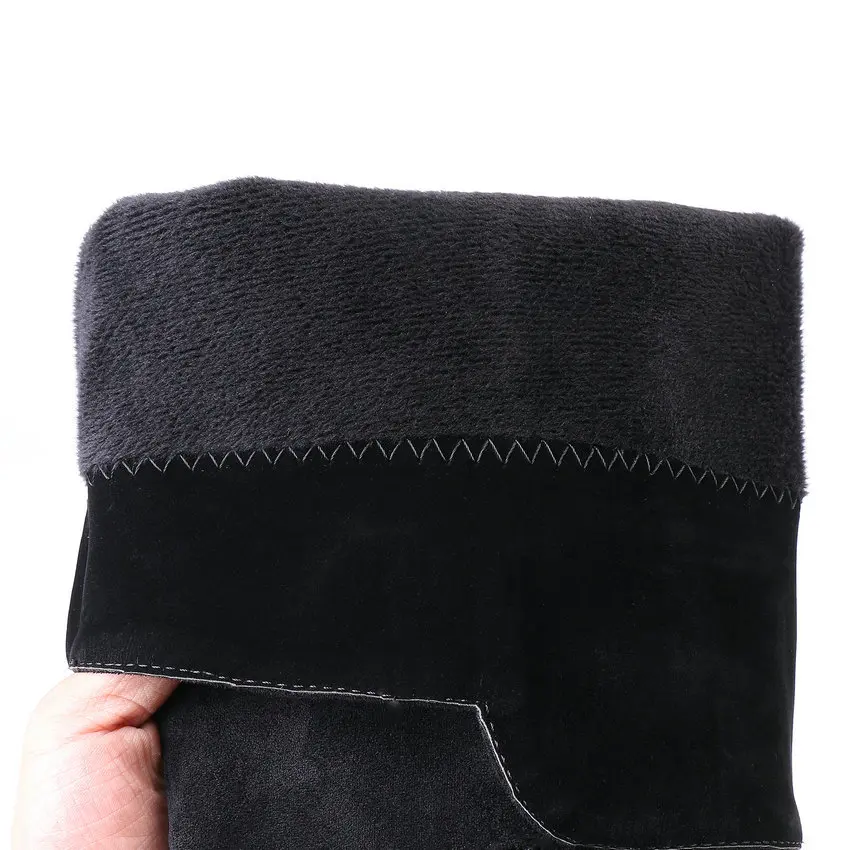 ESVEVA 2019 Women Boots Winter Warm Fur Over The Knee Flock Western Style Square High Heels Sewing Ladies Size 34-43 | Обувь