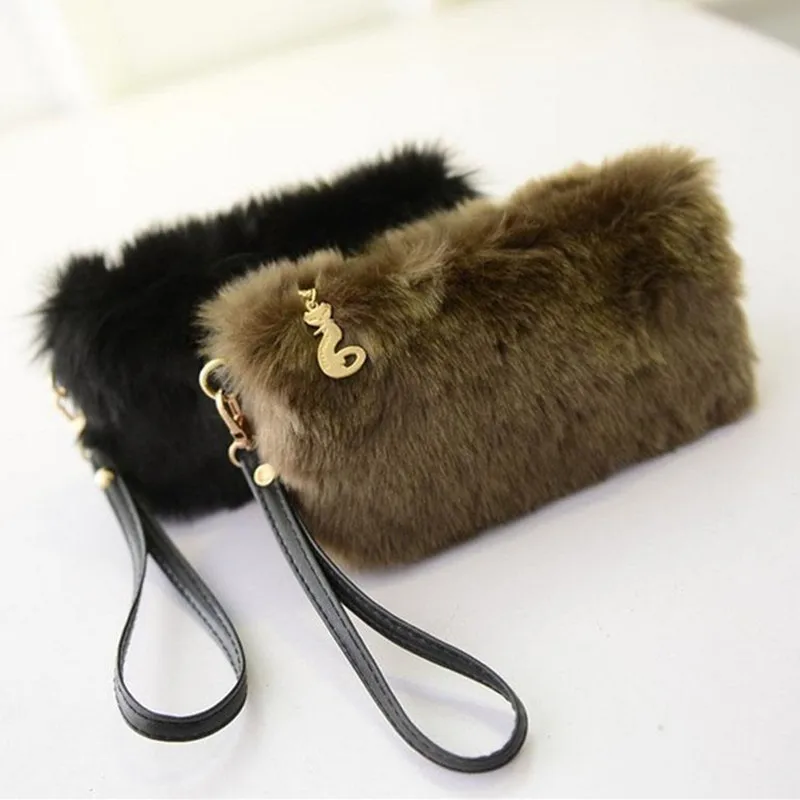 Женский кошелек Модный женский зимний плюшевый пушистый клатч из искусственного
