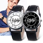 Часы наручные унисекс с музыкальными нотами женские, аналоговые дамские часы с кожаным ремешком и двойным круглым циферблатом, из сплава