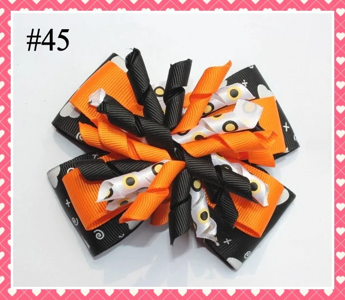 

free shipping 60pcs halloween boutique hair bows thanksgiving hair bows fall hair bows turkey candorn hair bows 23-56