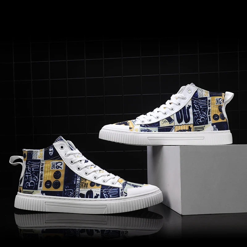CYYTL Fashion High-top Canvas Men Casual Shoes Prints Breathable Lace-up Walking Sneakers Zapatillas Hombre Tenis Masculino