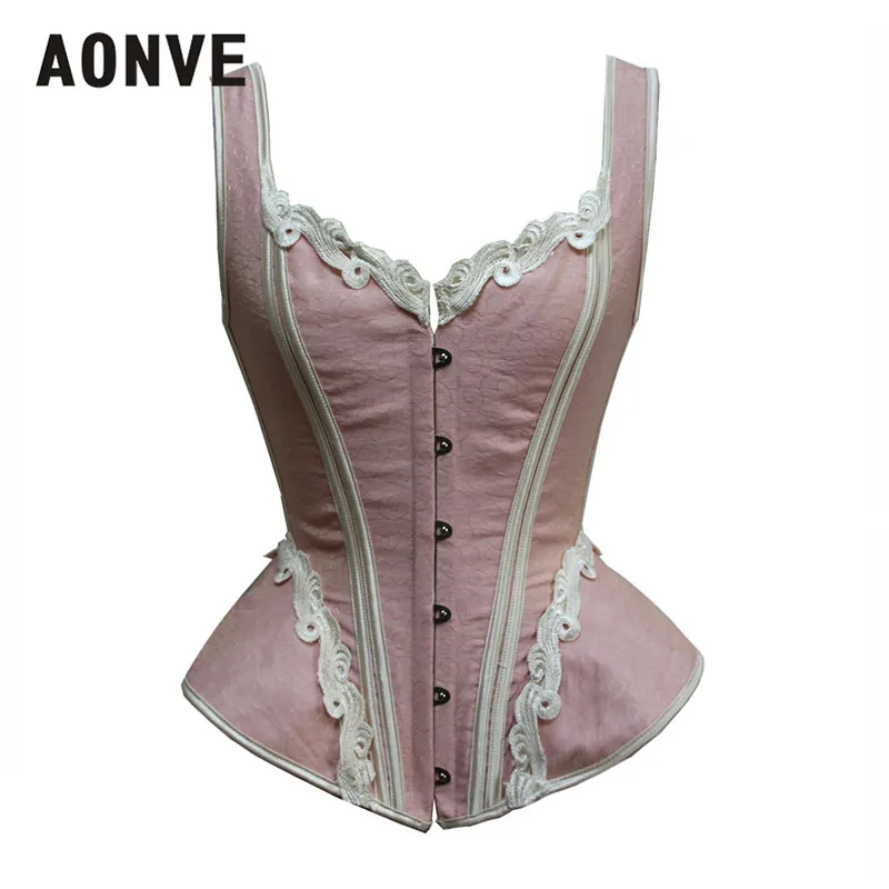 Pink Aonve паровой панк Бюстье Femme розовый корсет королевский синий винтажный корсет сексуальный готический Топ Корсе женский кружевной корсет готическая одежда - Цвет: Pink