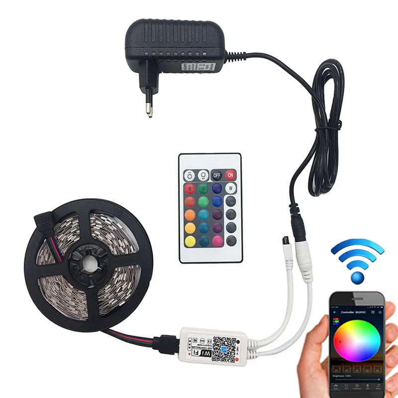 Светодиодный светильник 2835 SMD RGB лента 5 м 10 м 15 м 20 м DC12V 3528 5050 Гибкая RGB Светодиодная лента e лента Диод+ WiFi контроллер+ адаптер
