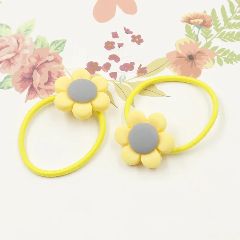 12PC Yellow Flower 2 12 шт./лот 3 см Детские резинки для волос аксессуары для волос модные милые резинки для волос Веревка для девочек детские головные уборы - Цвет: 12PC Yellow Flower 2