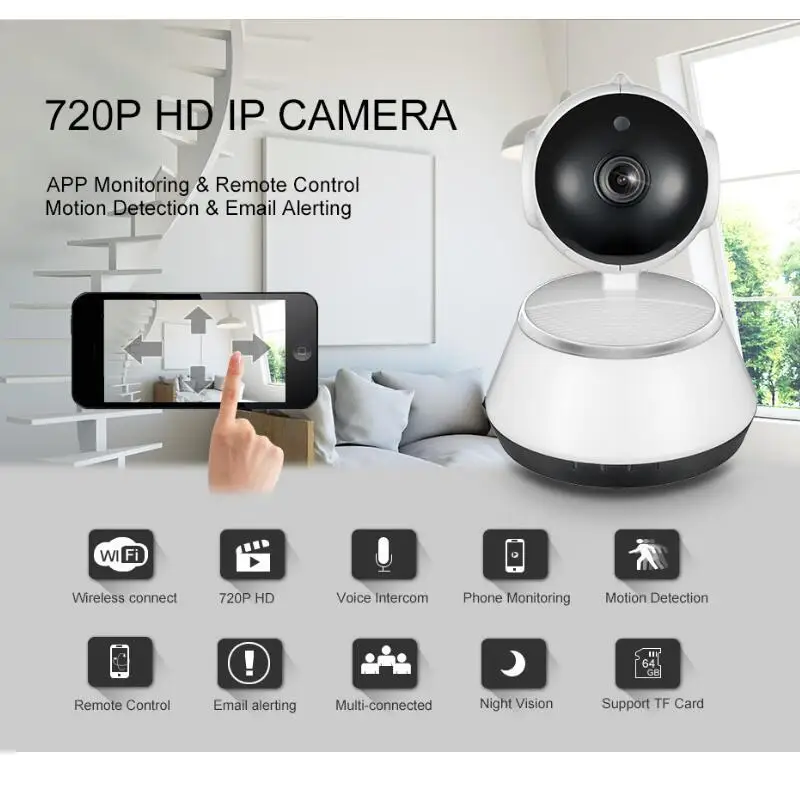 720P HD Wireless Wifi IP Camera Home Security Surveillance Camera 3.6mm Lens Wide Angle Indoor Camera Support Night Vision