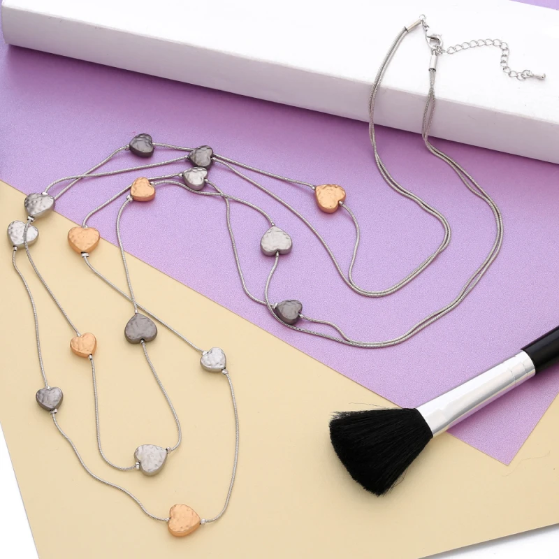Women Sweater Chain Long Necklace Gold Color Heart Beads Charms Fashion Necklaces Jewelry 2019 Statement collar mujer |