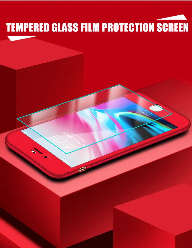 FHVUMX 360 Полный чехол для телефона для iPhone X 8 6 6 S 7 PC защитный чехол для iPhone 7 8 Plus 6s 6 S Plus чехол со стеклом