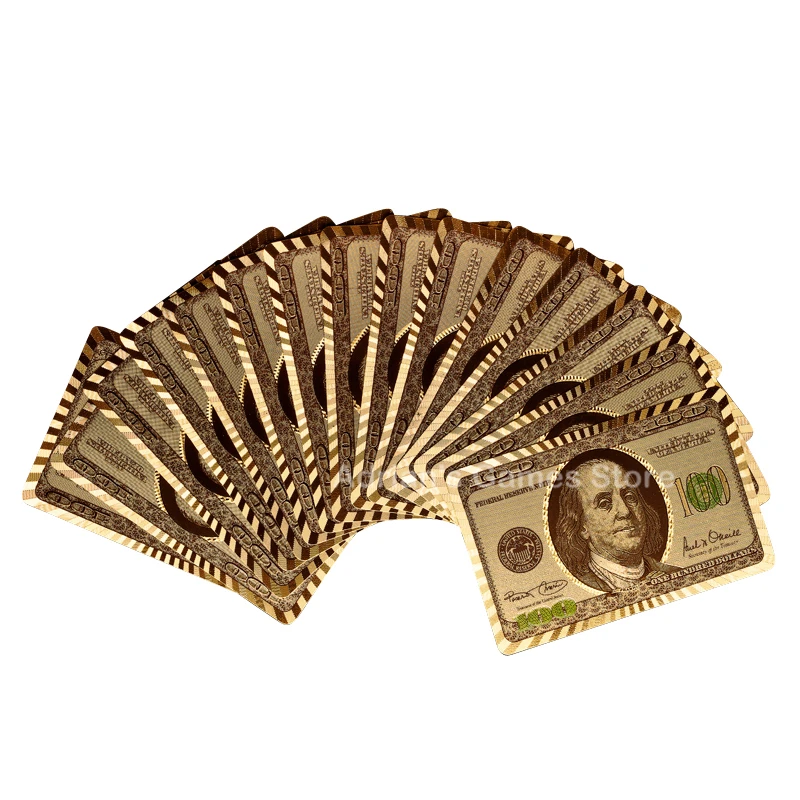 24К Poker Позолоченные Пластик Карточные игры USD/фунт/евро Обновлено 999 Golded Фольга