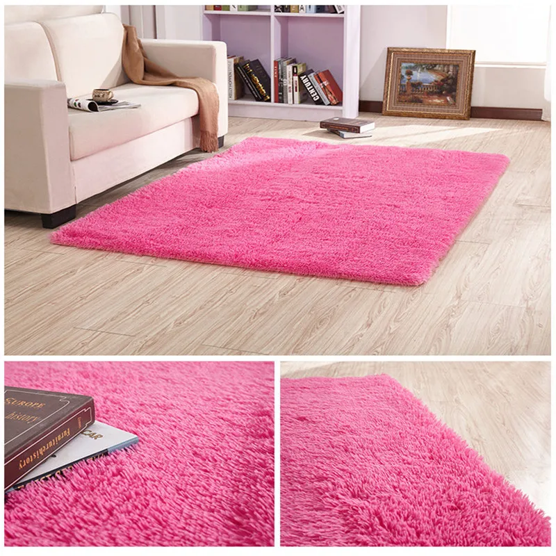 

European modern rectangular long hair carpet anti-slip silk floor mat living room coffee table rug bedroom bed thick blanket
