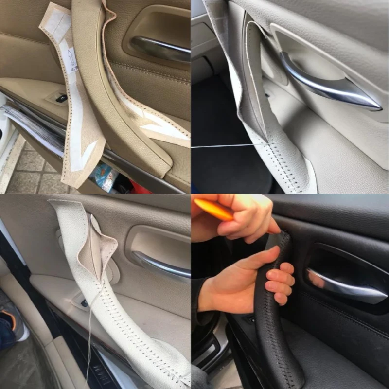 

Hand sewing Micro Leather Right /left Door Panel Handle Pull Trim Cover Inner Handle Cover For BMW 3 Series E90 E91 325 330 318