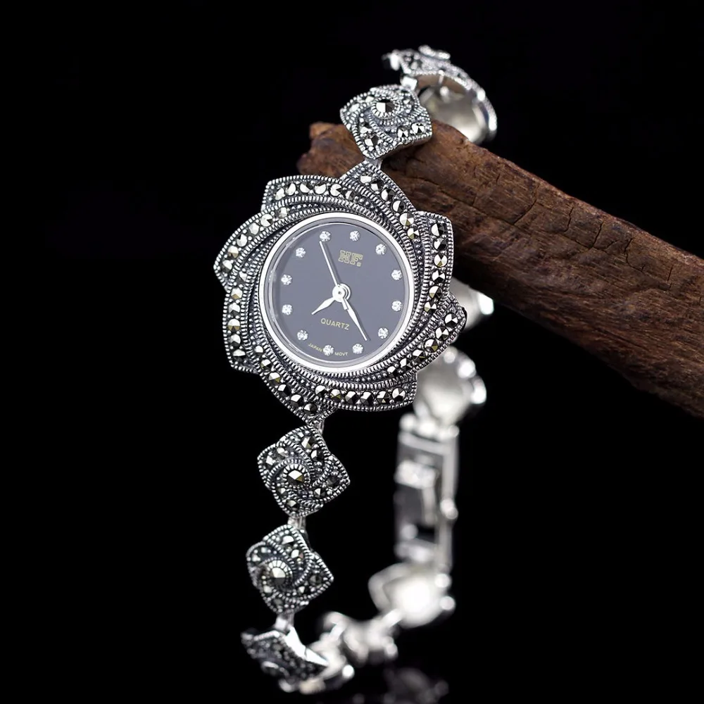 

New Arrivals HF Lucky Silver Bracelet Watch Top Quality Real Silver Watch Real Pure Silver Bracelet Watches Real Silver Bangle