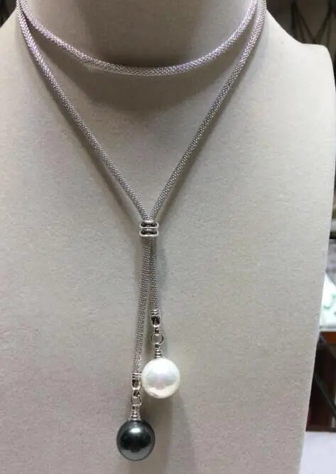 En gros 26 &quot14 мм blanc noir DU SUD SEA SHELL COLLIER de PERLES|collier perle|collier perlecollier en perle |