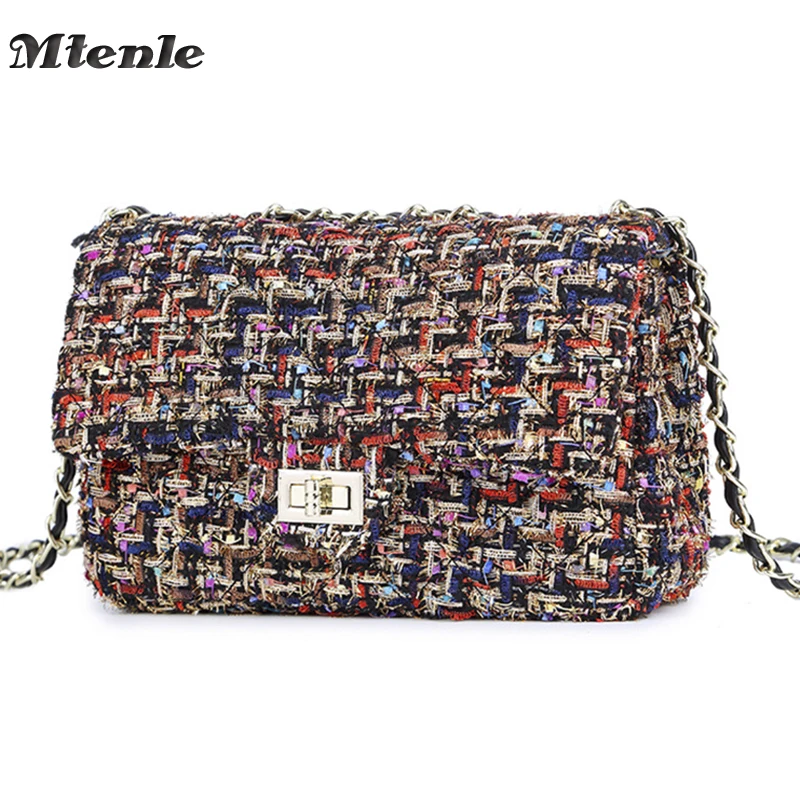 

MTENLE Lattice Wool Women Crossbody Bag Luxury Handbags Designer Brand Ladies Bags Retro Shoulder Messenger Bags Female Chain F