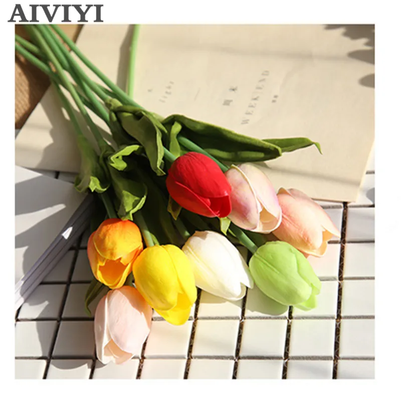 11pcs real touch pu mini tulip flower wedding flowers bouquet artificial silk flower for home party decoration gift