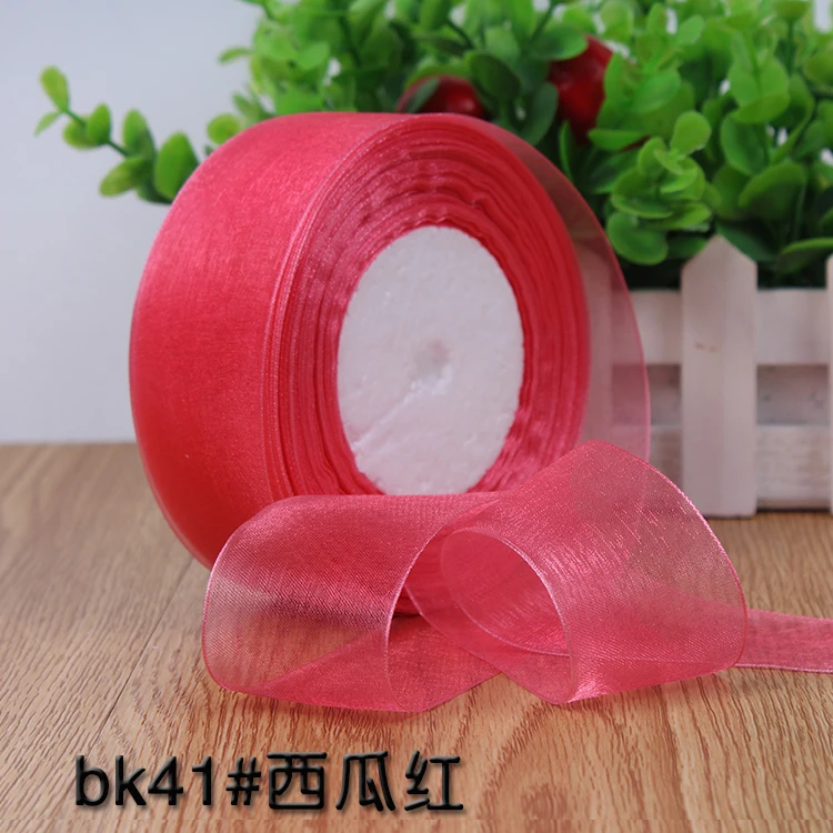 watermelon red 40 мм(50 ярдов/партия) шифон органза ленты для свадьбы Вечерние декоративные подарочные упаковки ремесла Рождественский подарок обертывание ручной работы DIY материал - Цвет: watermelon red