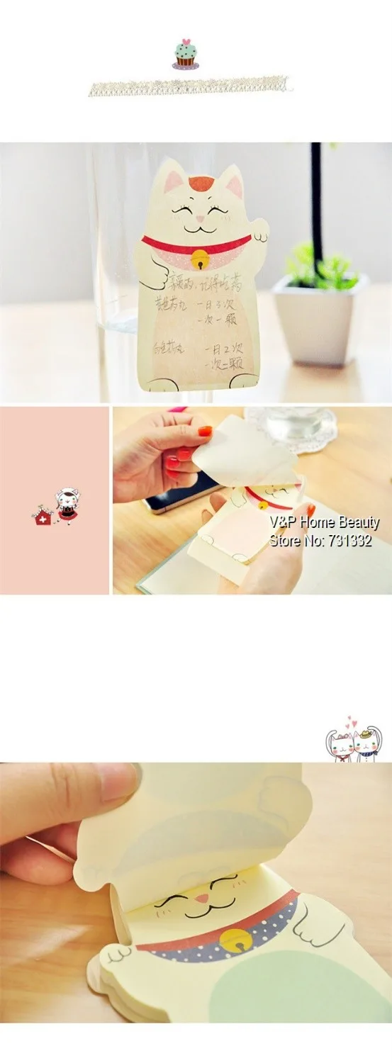 6 шт./лот Kawaii fortune Cat memo pad Table Posti notes Канцтовары офисные принадлежности Школьные