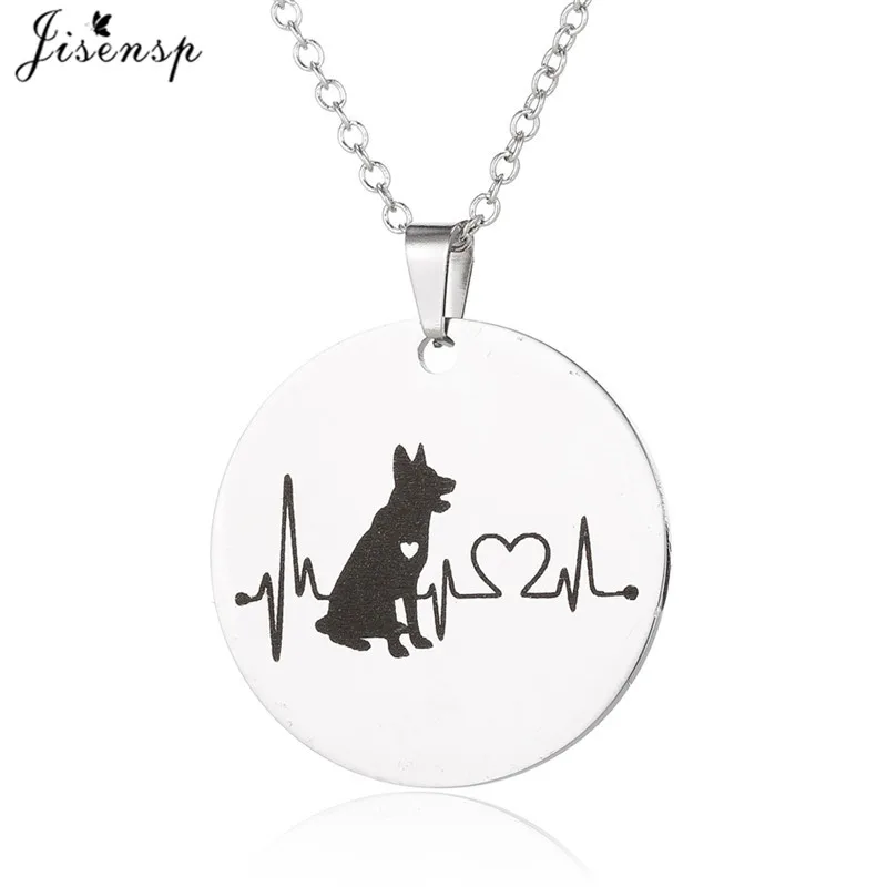 Jisensp Stainless Steel Cute Dog Choker Necklace for Women Hollow Love Heart Charm Jewelry ECG Heartbeat Collier bijoux | Украшения и