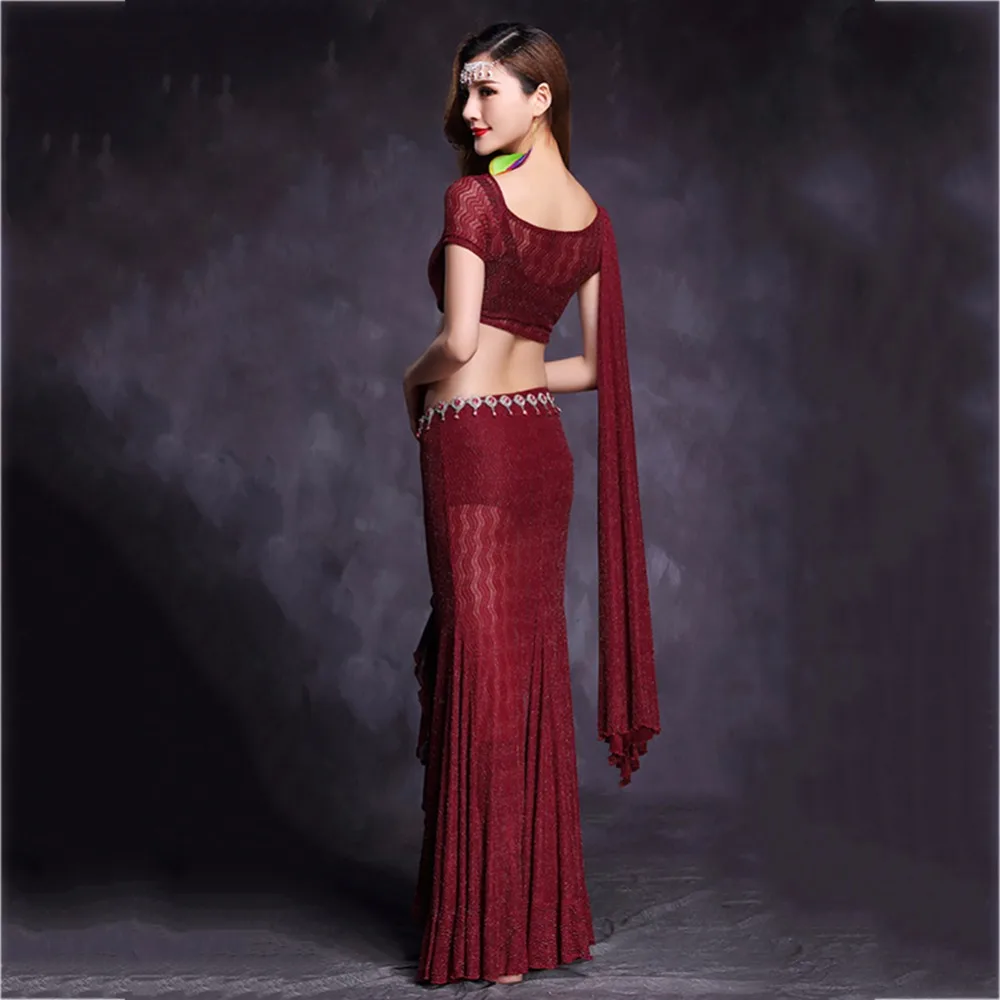 Дешевая Одежда для танца живота костюмы женщин черного цвета комплект из 2