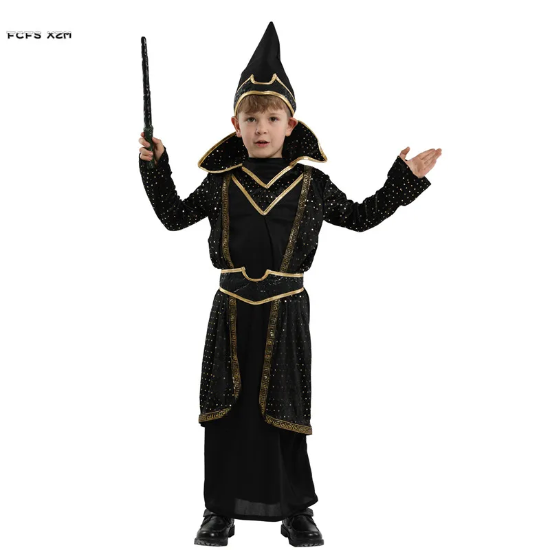 

Boys Halloween Magician Wizard Costumes Kids Children Master Magic Robe Cosplay Carnival Purim Stage Play Masquerade Party Dress