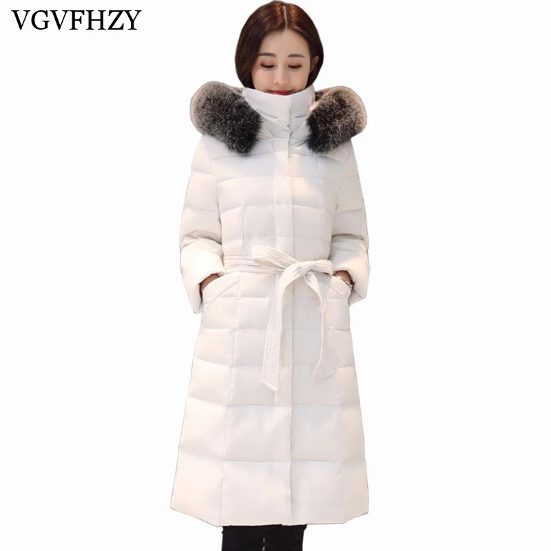 New Fox Fur Collar Down Jacket Women Hooded White Duck Parkas Winter Long Parka Jackets Manteau Femme LY649 | Женская одежда