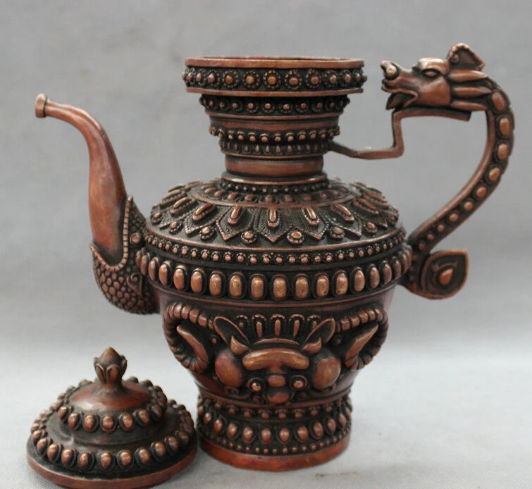 SCY 10 &quotЭлегантная Китайская красная бронза буддизм голова дракона статуя льва