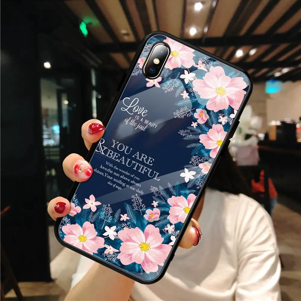 KISSCASE Flowers Phone Case For iPhone 8 XS XR 7 Plus 6 6S Glass X MAX Bird Owl coque |