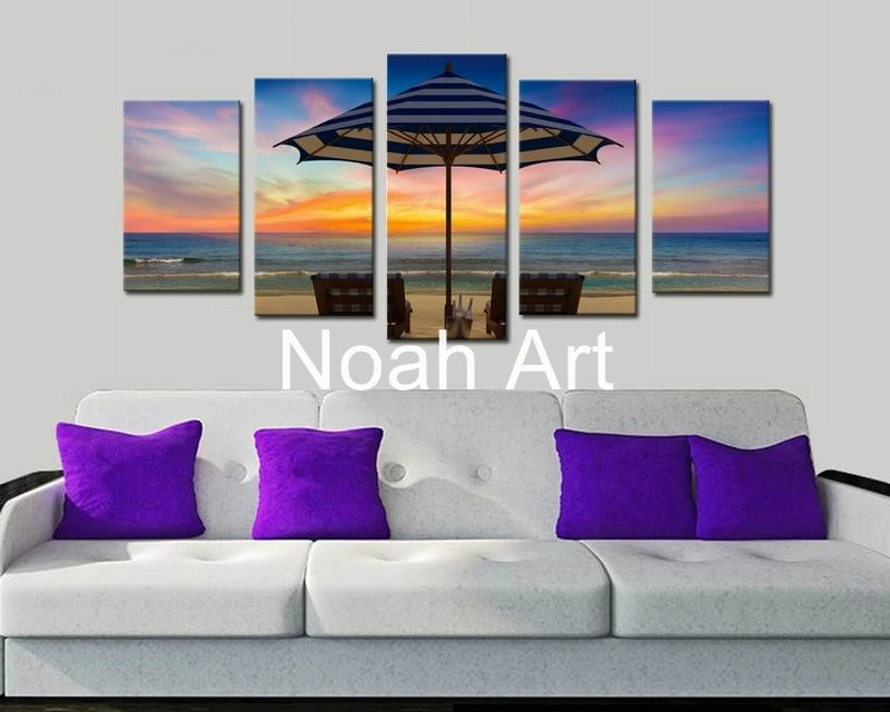 Парусиновые принты закат песок пляжные зонты морской пейзаж HD спрей картинки